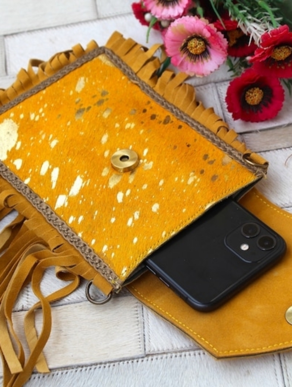 Boho Fringe Leather Crossbody Phone Bag NWOT
